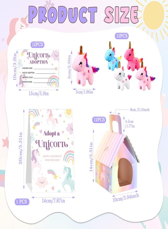 Blueweenly 37 Pcs Adopt a Unicorn Party Favors Set for Girl Mini Plush Unicorn Stuffed Animal Gift Box Adoption Card 1 Animal Sign with Carton House for Adopt Pet Party Birthday (Cute) - Image 2